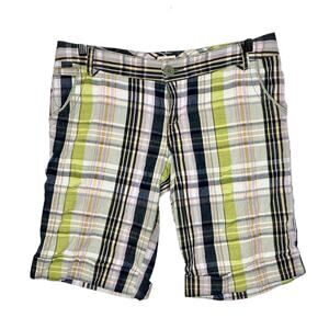 Womens Y2K Mossimo Madras Plaid Bermuda Shorts Size 9 Preppy Low Rise Multicolor